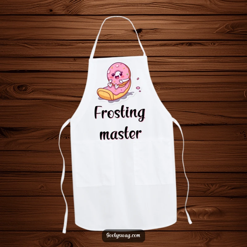 Funny Donut Slide Apron: A playful donut character zooming down a frosting slide is featured on this apron for a fun baking experience.