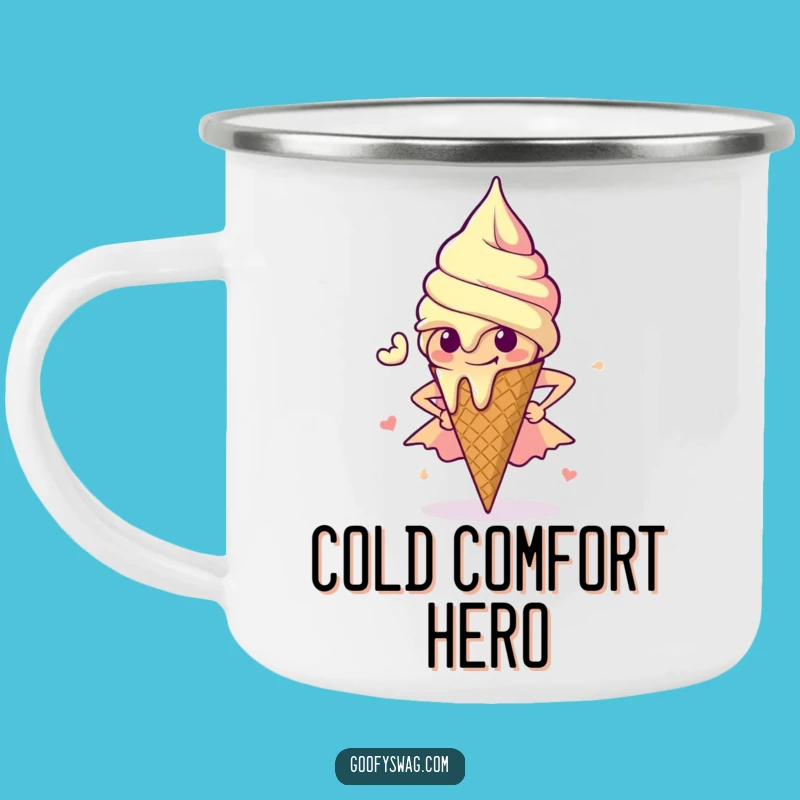 Funny Melting Ice Cream Camping Mug: Adventure Fueled by Heroism!