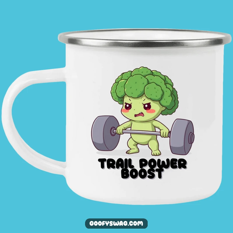 Funny Determined Broccoli Camping Mug: Trail Fuel, Strong Funny Gift