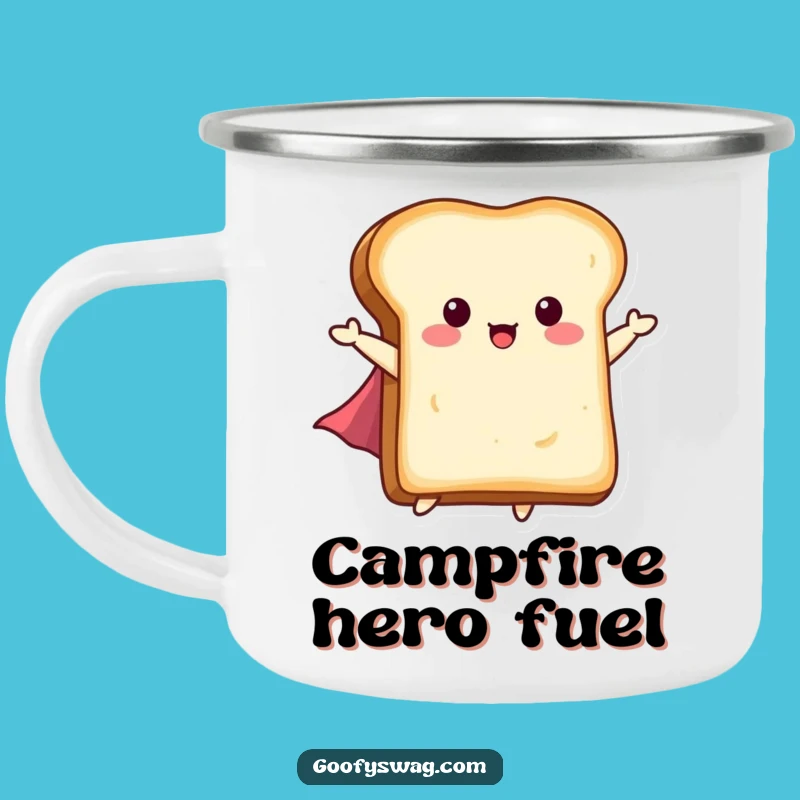 Funny Flying Toast Camping Mug: Tiny Cape Hero Outdoor Fun, Gift