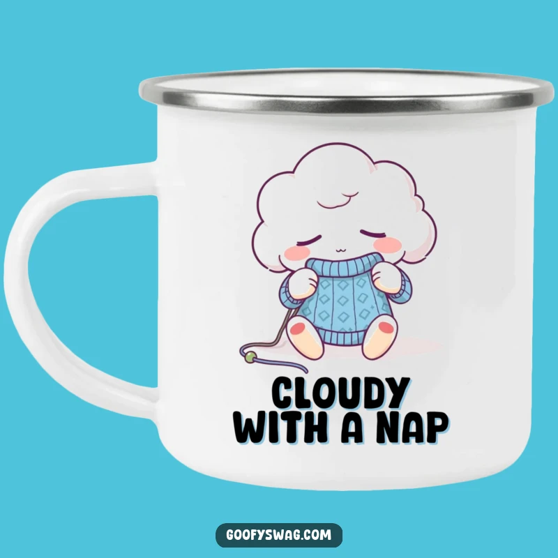 Funny Sleepy Cloud Knitting Camping Mug - Cozy Yarn Outdoor Gift