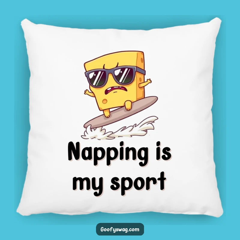 Funny Grumpy Cheese Surfer Pillow: Cozy Up with Sunglass Style