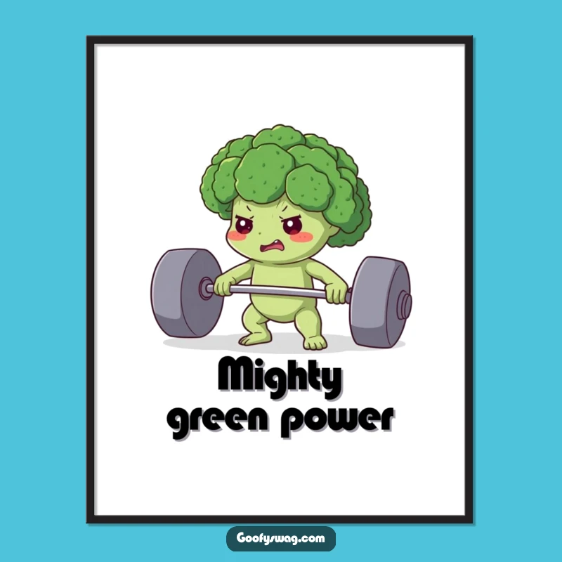 Funny Determined Broccoli Digital Art: Motivational Decor, Unique Funny Gift