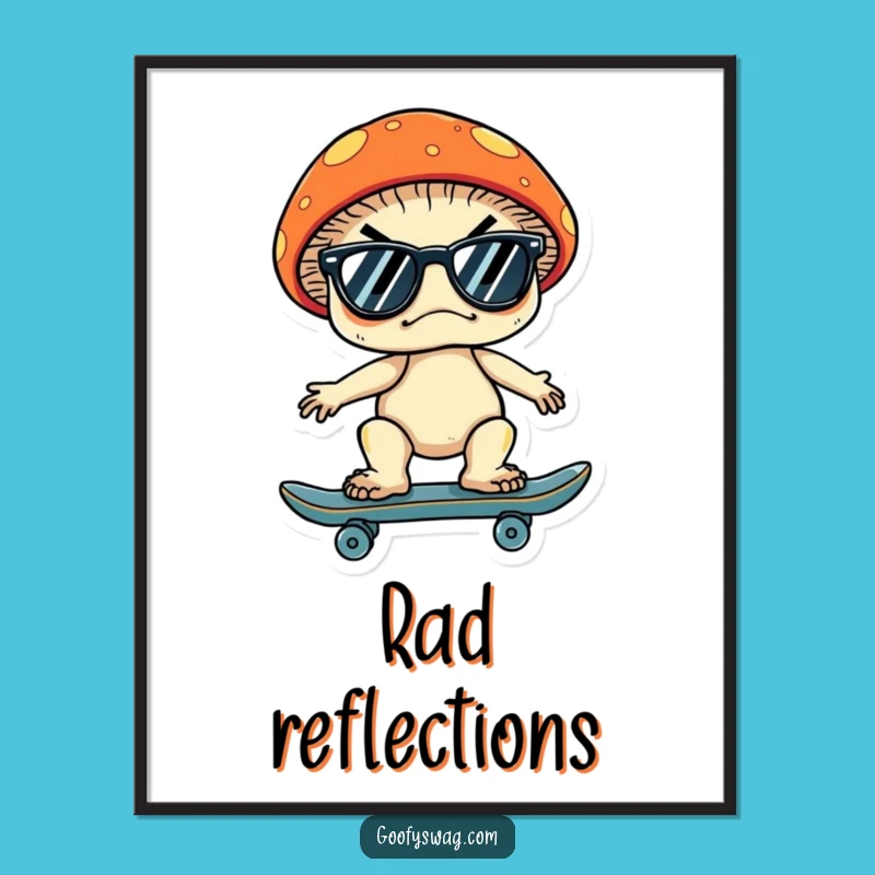 Funny Grumpy Mushroom Skateboard Digital Art: Cool Decor, Hilarious Funny Gift