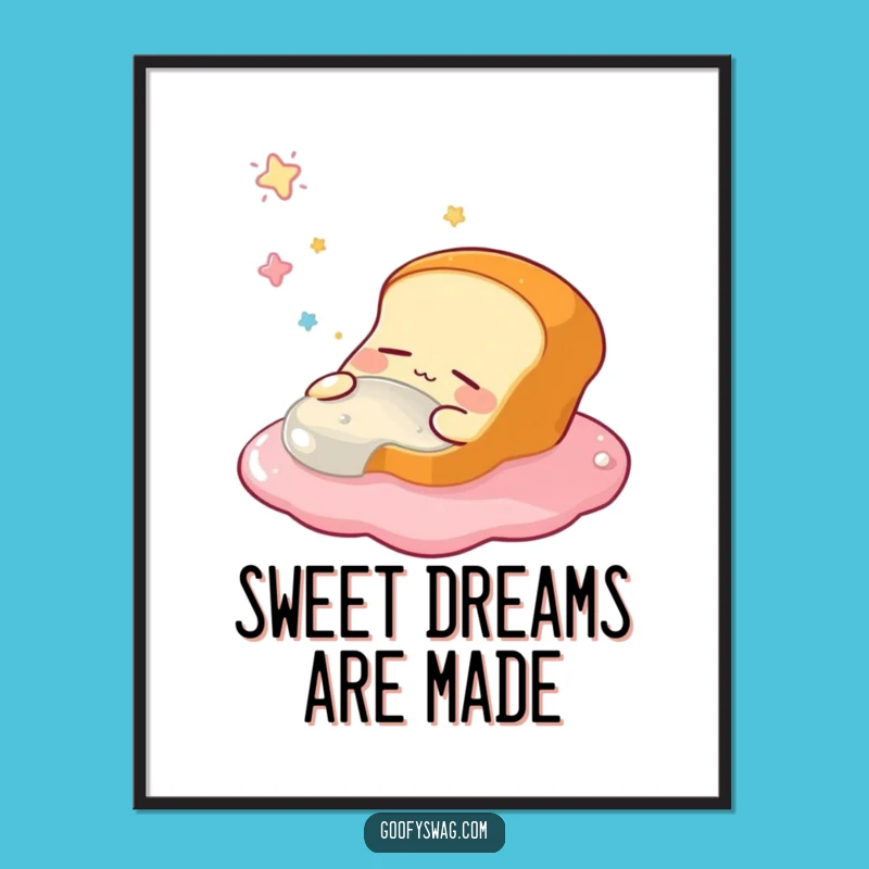 Funny Sleepy Bread Loaf Digital Art: Instant Dreamy Decor for Your Home