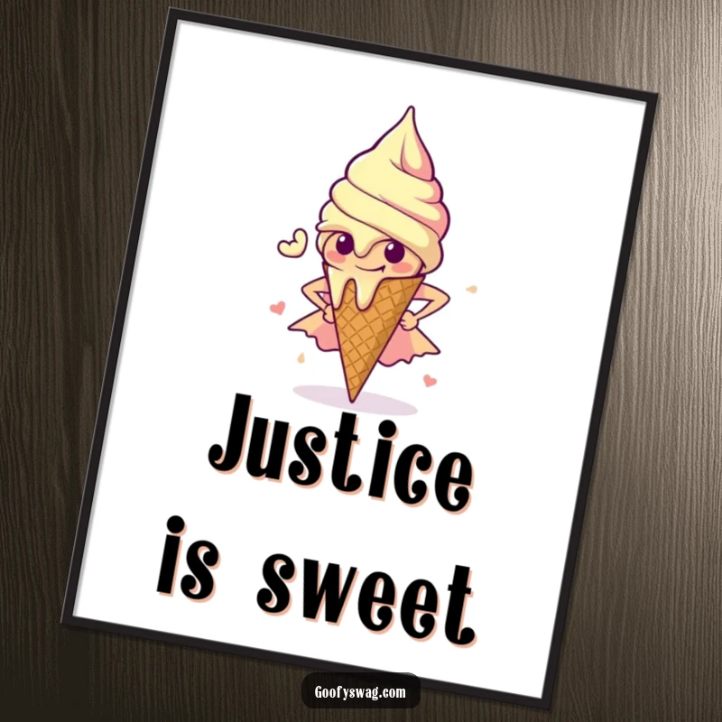 Funny Ice Cream Digital Art: A high-resolution print of a melting ice cream cone striking a dramatic superhero pose, full of fun and power.