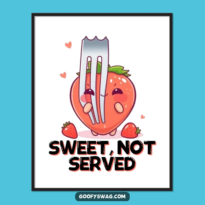 Funny Strawberry Fork Digital Art: Shy Berry Artwork, Perfect Gift for Instant Charm