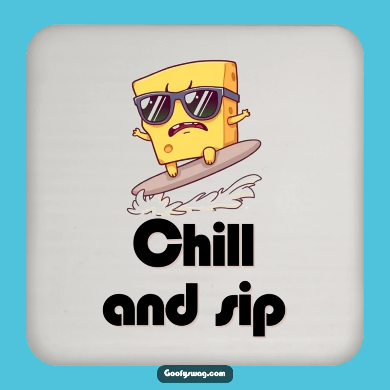 Funny Grumpy Cheese Surfer Coasters: Protect Surfaces with Sunglass Style