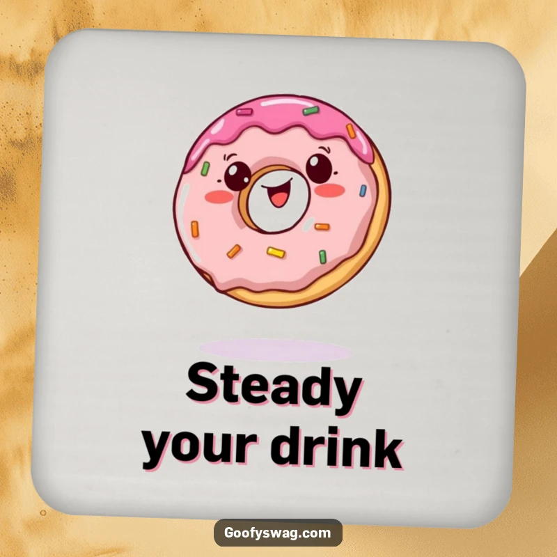 Funny drink coasters featuring a wobbly jelly doughnut balancing on a single bite, protecting surfaces with humor.