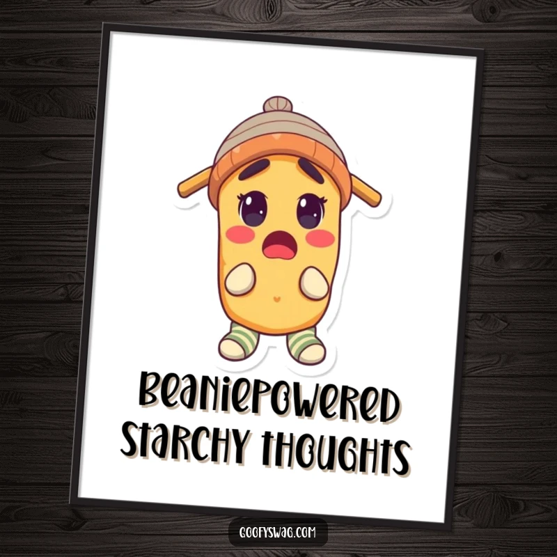 Funny Poster depicting a surprised potato character in a propeller beanie and mismatched socks, perfect for adding playful decor.