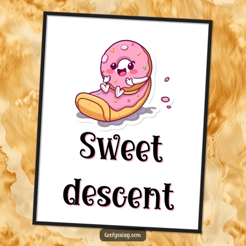 Funny Donut Slide Poster: A playful donut character zooms down a slide made of frosting, capturing a moment of sweet delight.