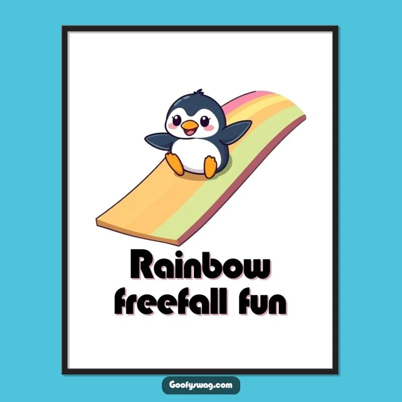Funny Penguin Ramp Poster: Hilarious Wall Art of a Clumsy Slide Adventure