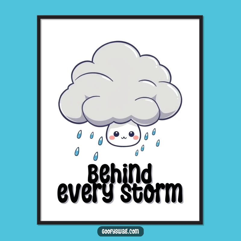 Funny Shy Rain Drop Poster - Adorable Weather Art Print Gift for Walls
