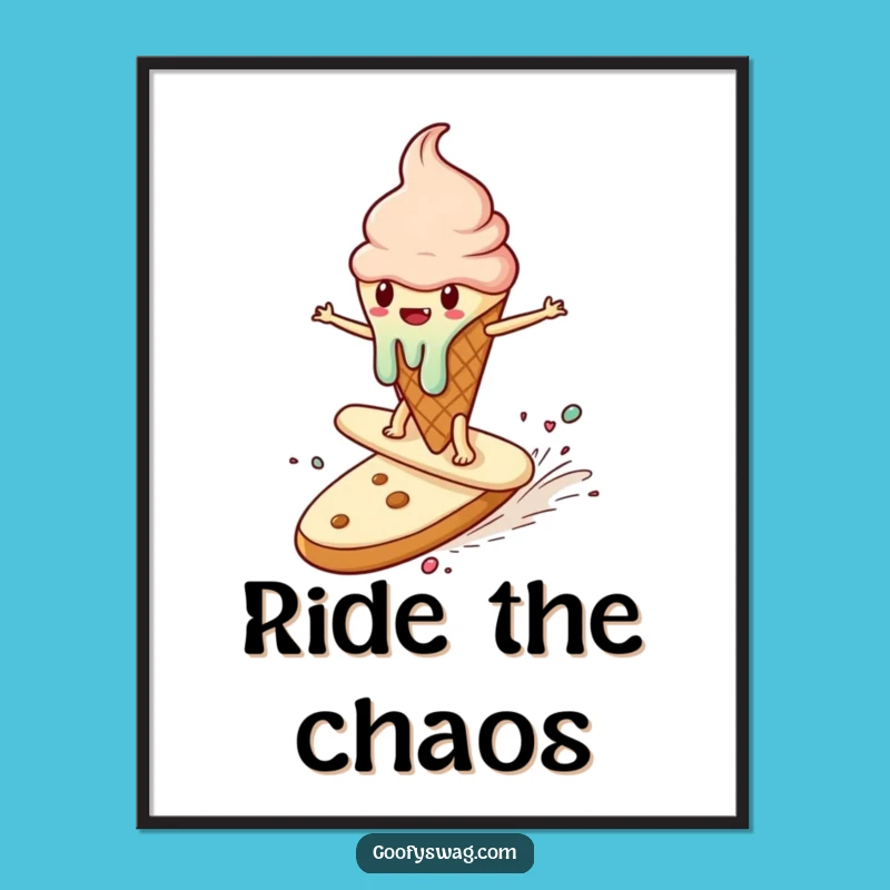 Funny Ice Cream Cone Surf Poster - Whimsical Wall Art for Dessert Lovers