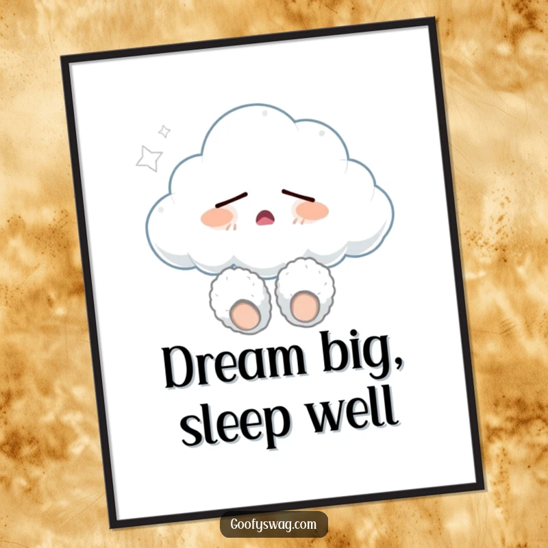 Funny Free Printable Wall Art: Sleepy cloud in fuzzy slippers, yawning contentedly.