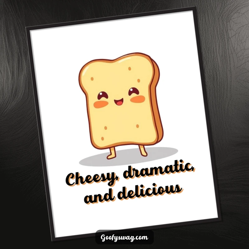 Funny Free Printable Wall Art: Proud grilled cheese sandwich posing dramatically in a spotlight, a humorous and eye-catching piece.