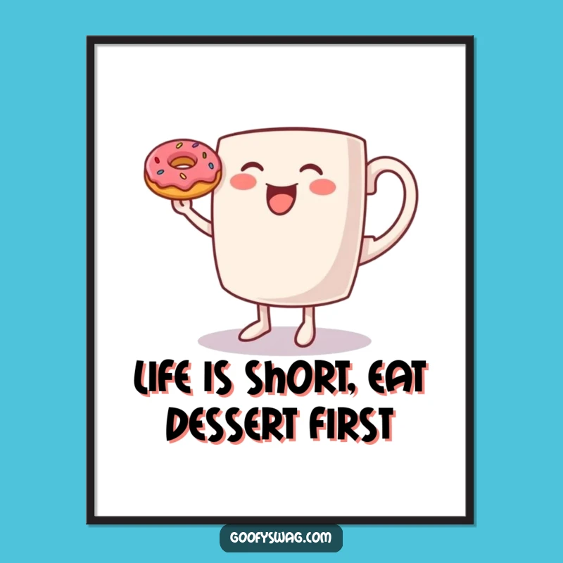 Free Printable Wall Art: Dancing Mug Donut Funny Downloadable Decor