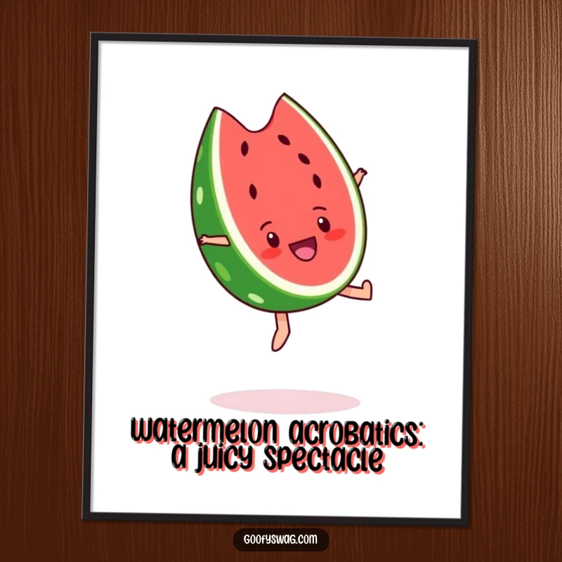 Funny Free Printable Wall Art: A slice of watermelon gleefully executing a backflip, radiating pure joy.