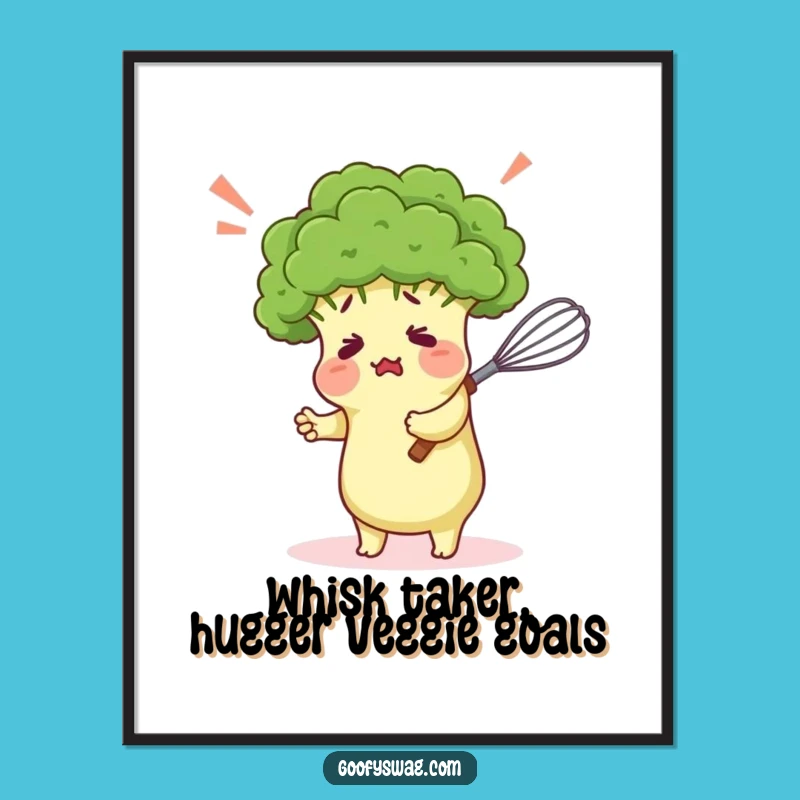 Funny Free Printable Wall Art: Broccoli Hugging Whisk Downloadable Decor for Kitchen Laughs