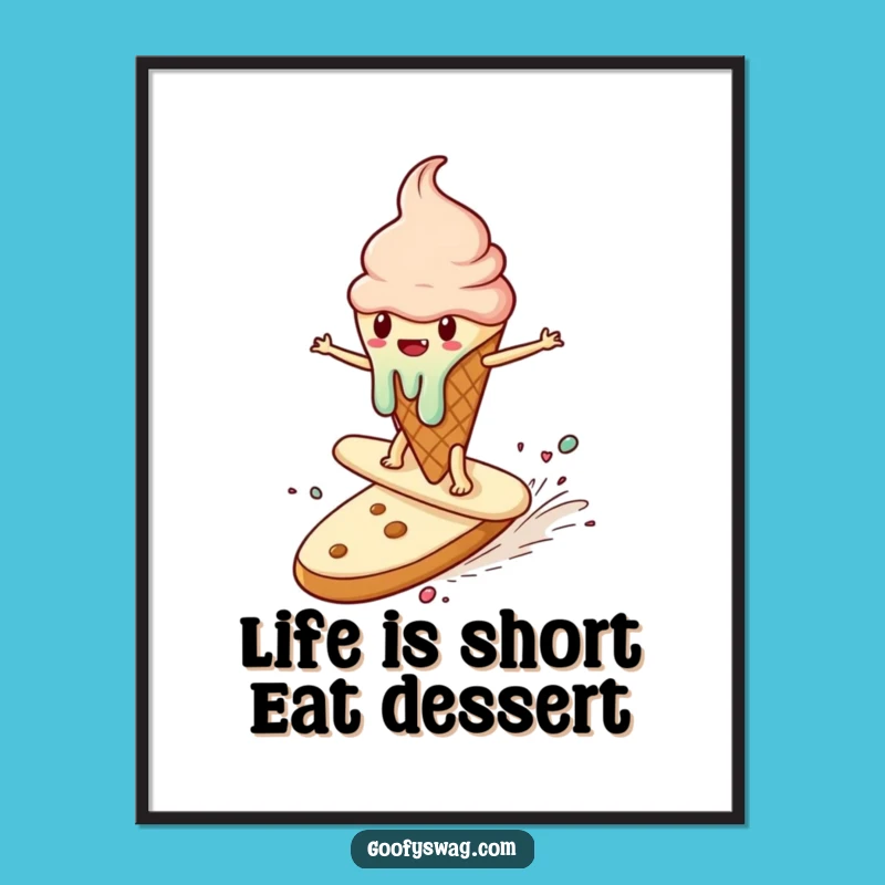 Funny Free Printable Wall Art: Ice Cream Cookie Surf, Downloadable Whimsical Decor for Foodies