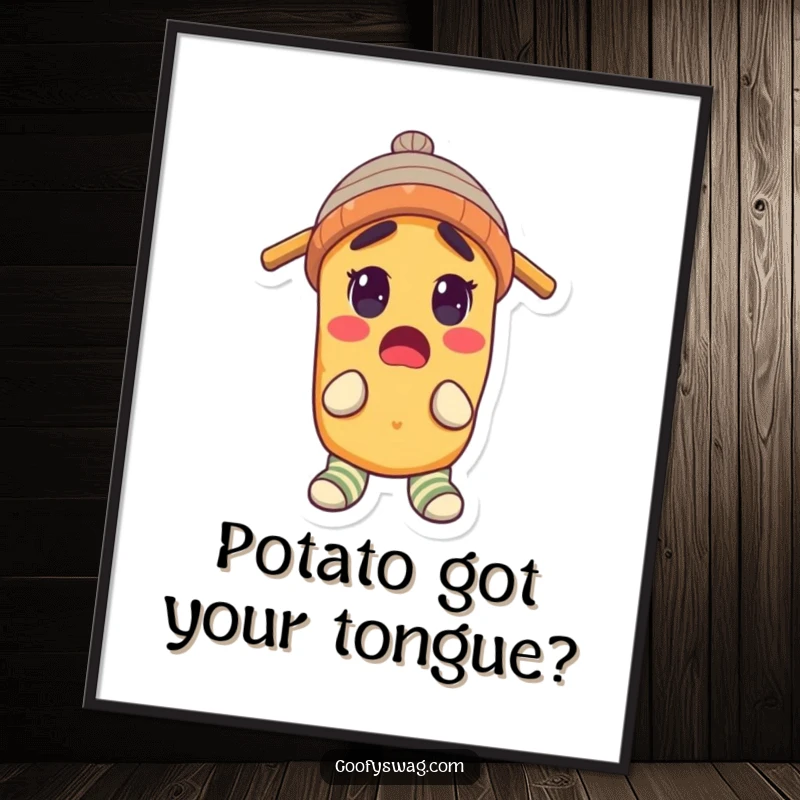 Funny Free Printable Wall Art: A surprised potato wearing a propeller beanie and mismatched socks.