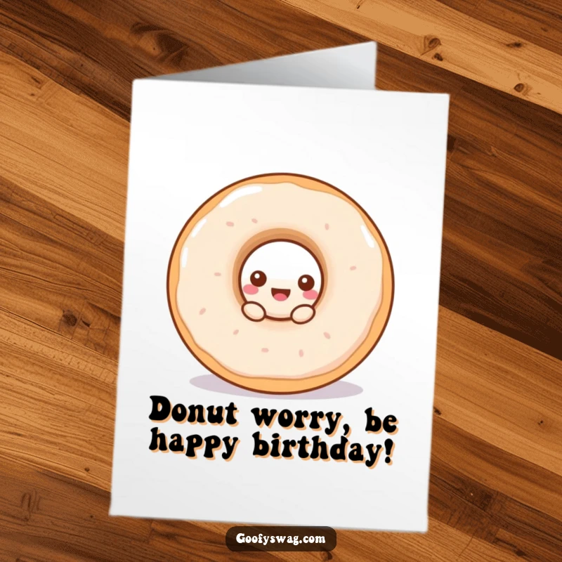 Funny Free Printable Birthday Card: A tiny doughnut peeks from a big doughnut, looking curious and sweet.