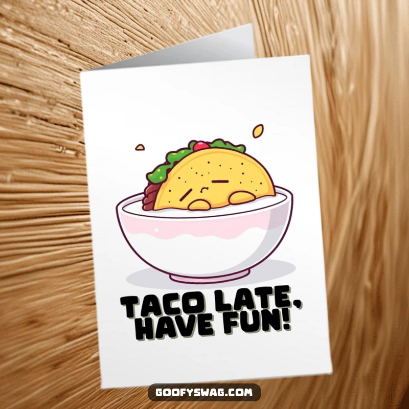 Funny Free Printable Birthday Card: A taco floats peacefully in milk, dreaming happy birthday thoughts.