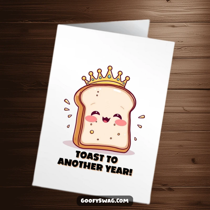 Funny Free Printable Birthday Card: Happy toast in a crown dramatically sneezes out crumbs.
