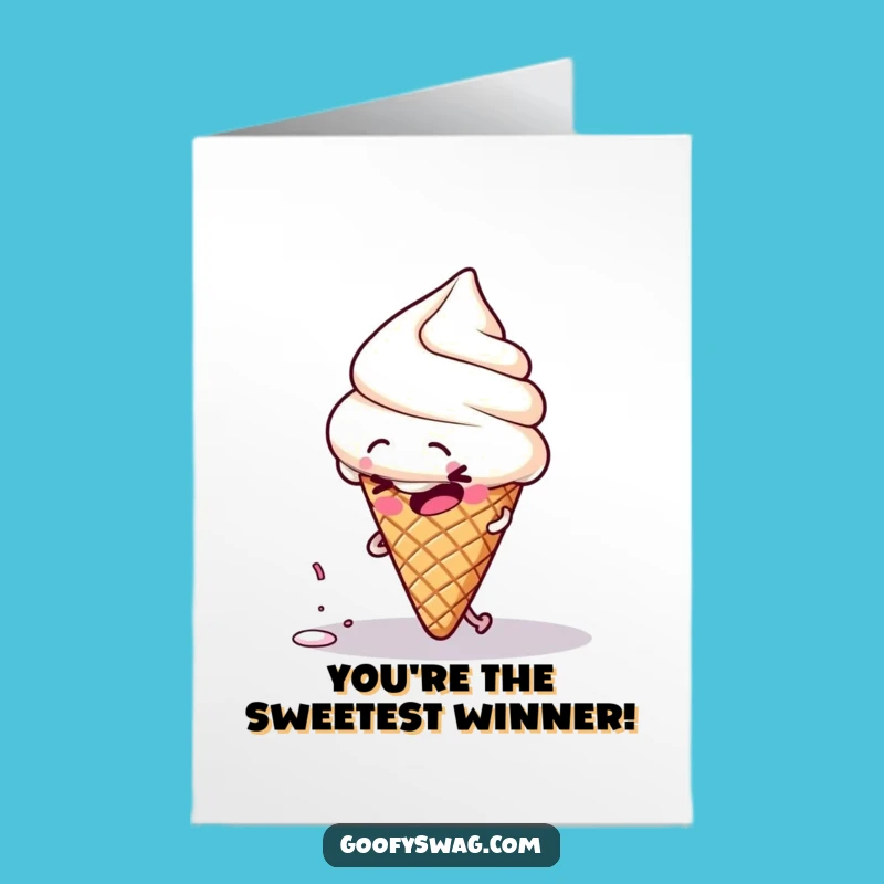 Free Printable Clumsy Ice Cream Congrats Card: Sprinkle Mishap Humor Downloadable Gift