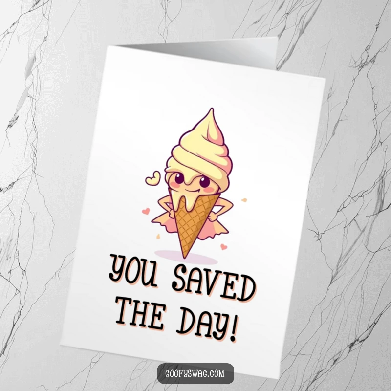 Funny Free Printable Congratulations Card: A melting ice cream cone striking a powerful superhero pose to celebrate.