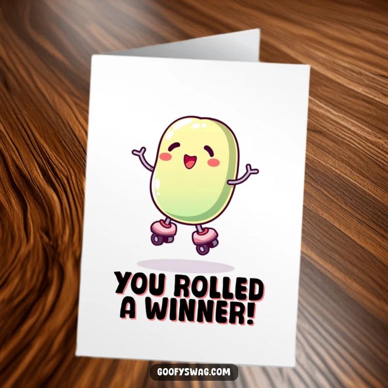 Funny Free Printable Congratulations Card: A jelly bean skater wobbling but succeeding, a humorous win.