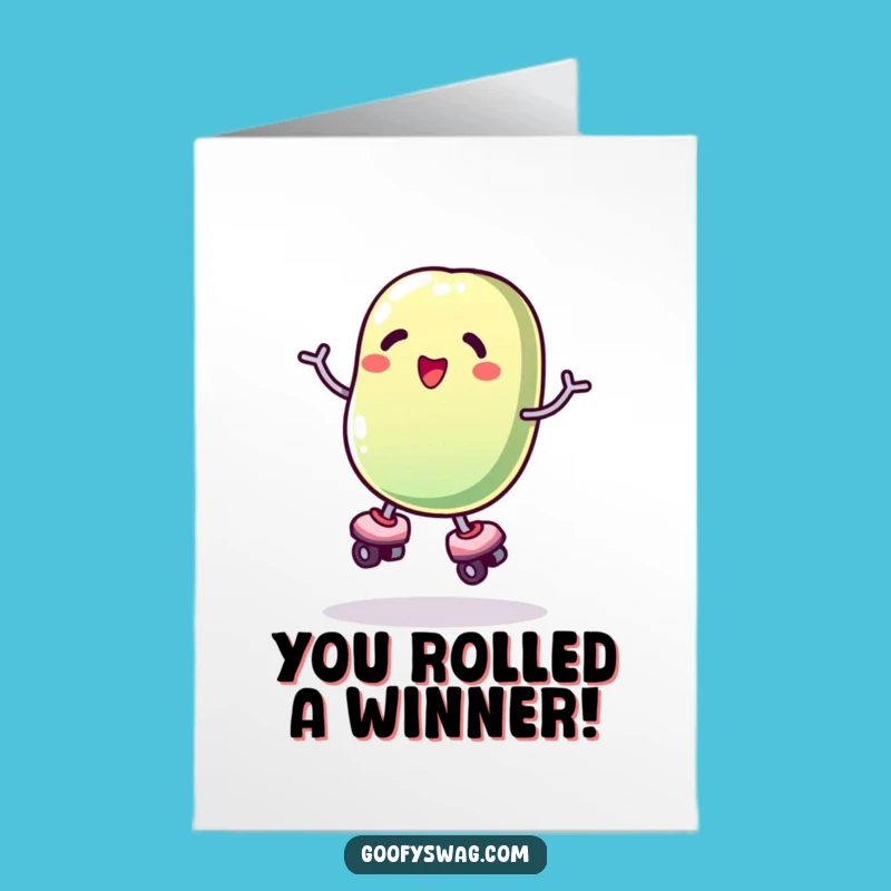 Free Printable Congrats Card: Wobbly Jelly Bean Skater Wins Humorous Downloadable Gift