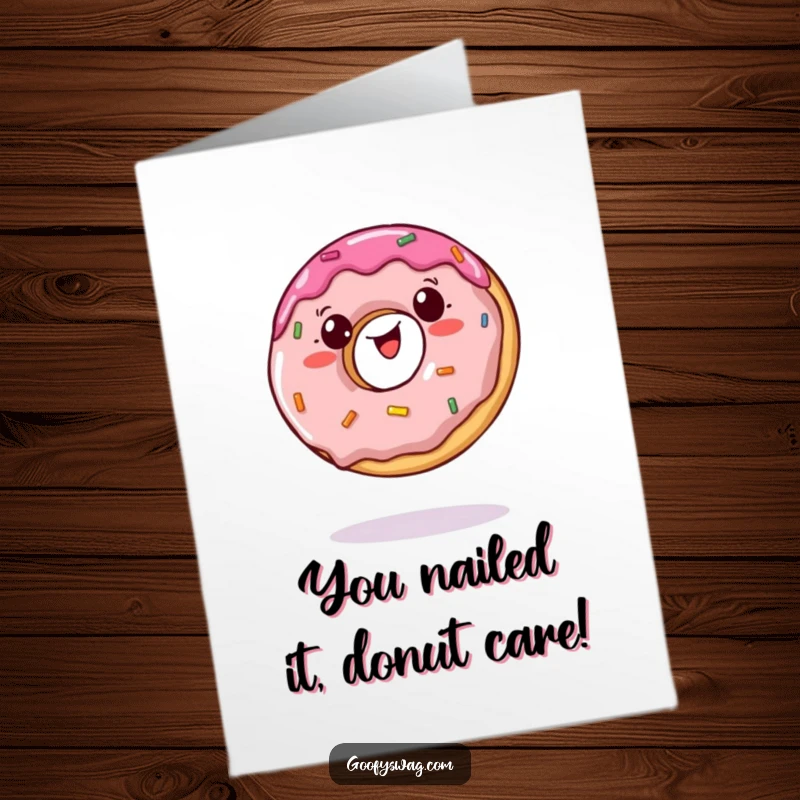 Funny Free Printable Congratulations Card: A wobbly jelly doughnut comically attempting to balance on one bite.