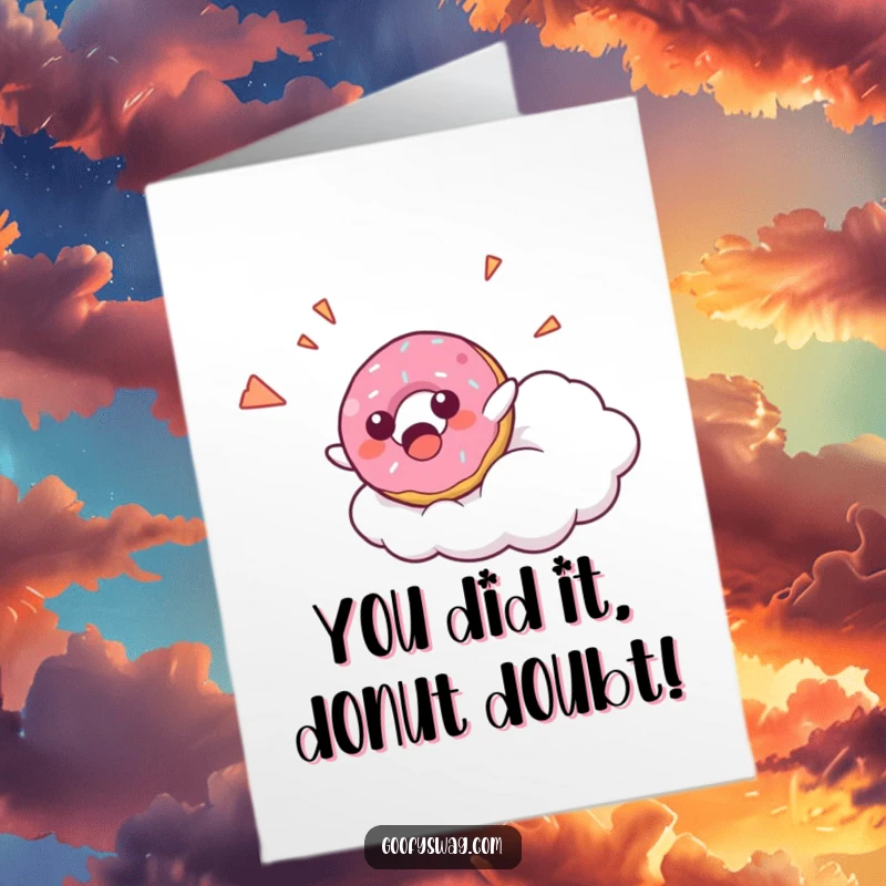 Funny Free Printable Congratulations Card: A surprised donut character falling off a cloud with a happy yelp.