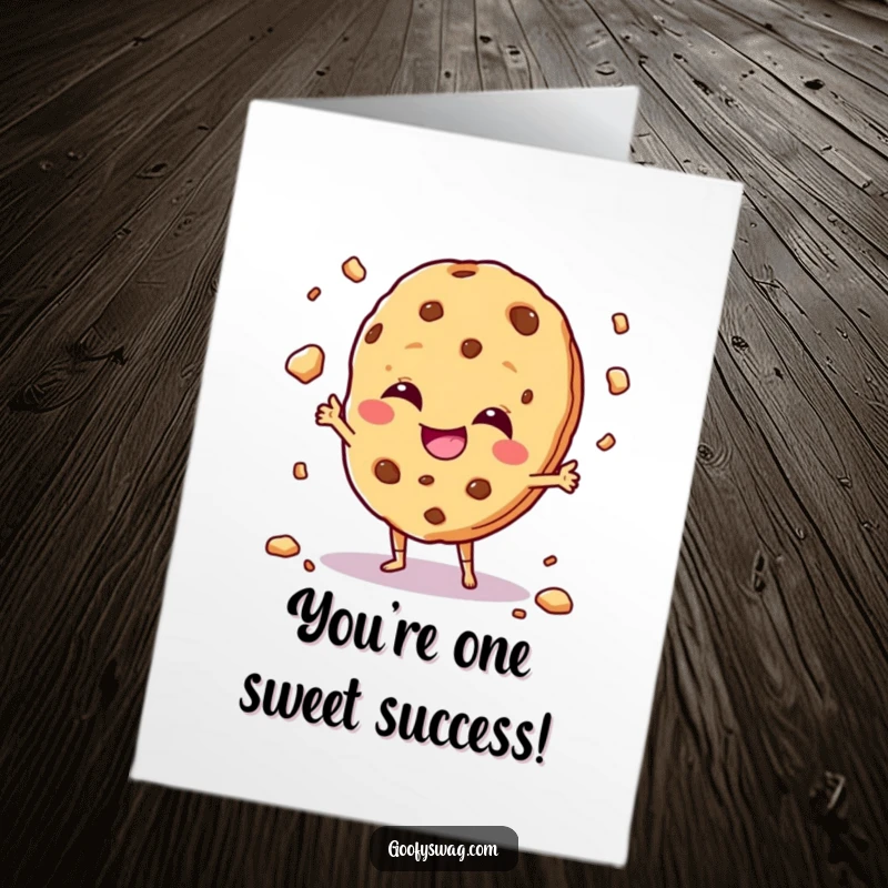 Funny Free Printable Congratulations Card: Giggling cookie juggles crumbs, symbolizing celebration and fun, downloadable.