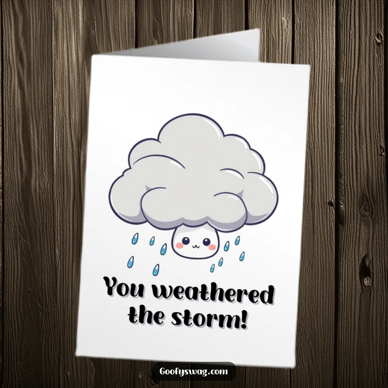 Funny Free Printable Congratulations Card: Shy raindrop peeking, celebrating success with a touch of weather-based humor.