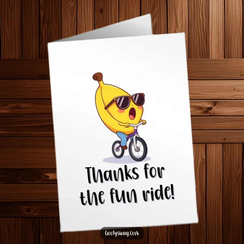 Funny Free Printable Thank You Card: A surprised banana masterfully riding a unicycle, sending thanks with flair.