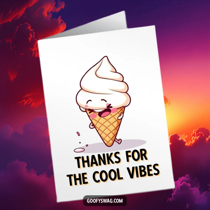 Funny Free Printable Thank You Card: Clumsy ice cream cone trips over a sprinkle, a sweet downloadable message.