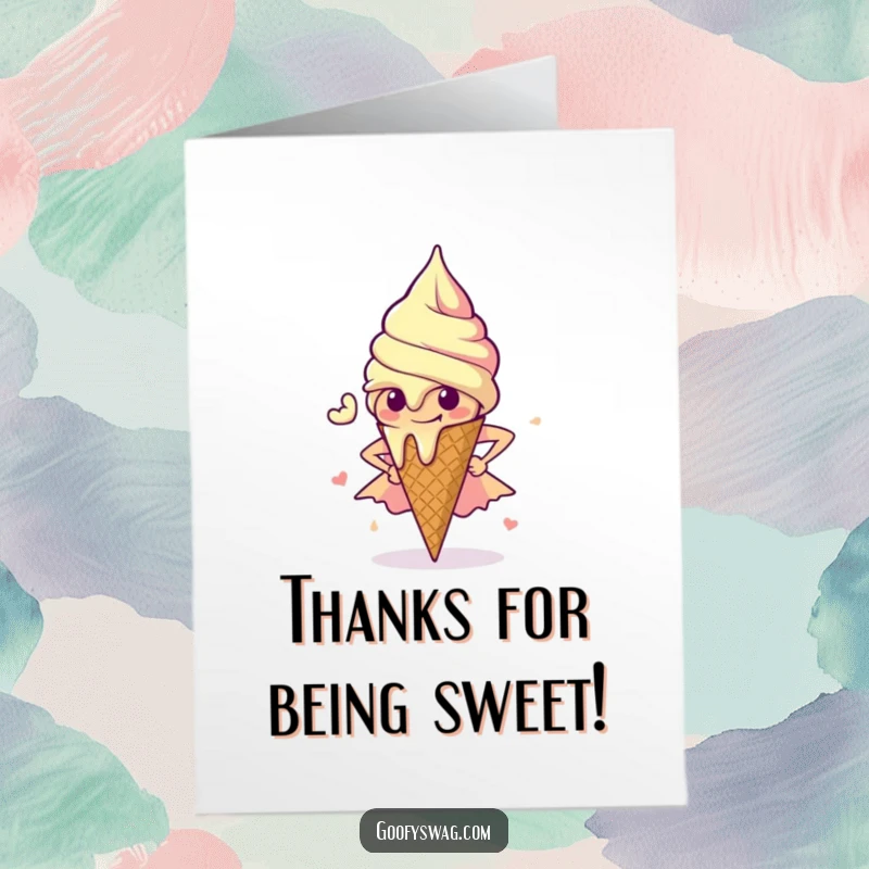 Funny Free Printable Thank You Card: A melting ice cream cone striking a superhero pose to express thanks.