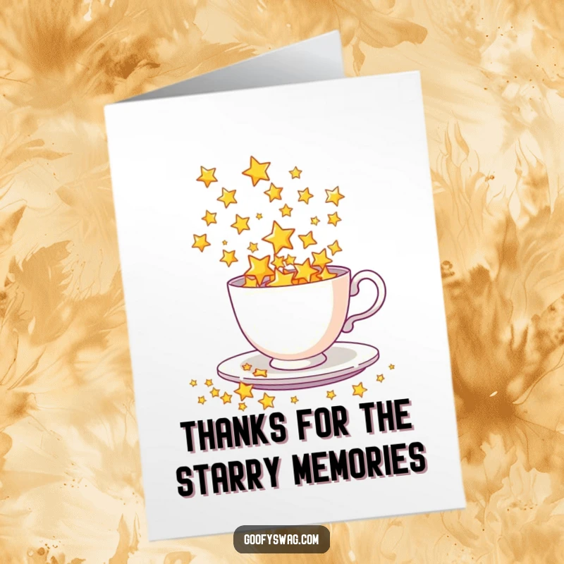 Funny Free Printable Thank You Card: Teacup showering stars to express heartfelt gratitude.