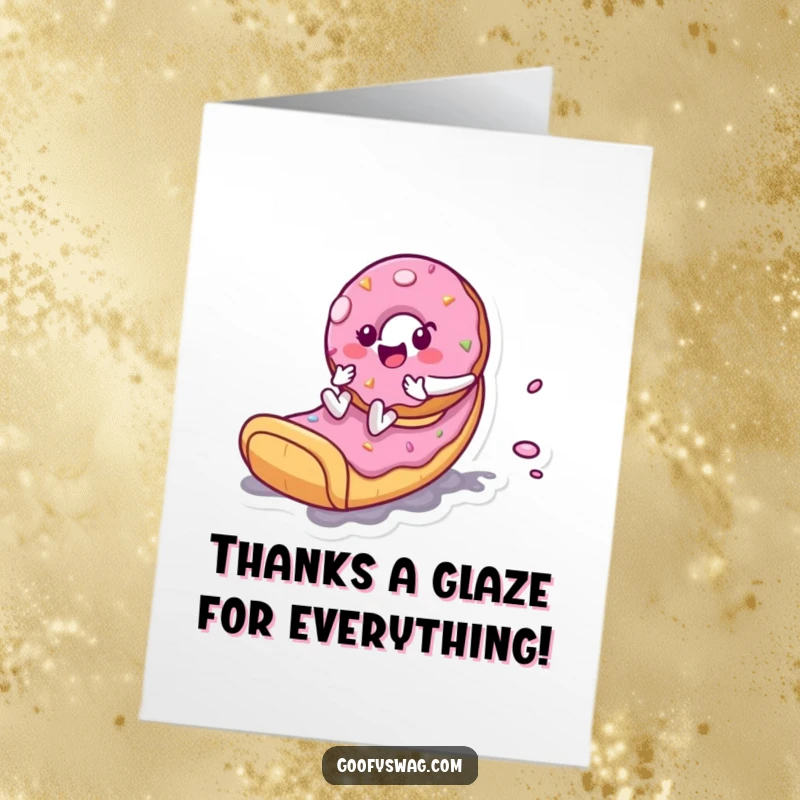 Funny Free Printable Thank You Card: A donut speeds down a frosting slide, offering a sweet and funny thank you.