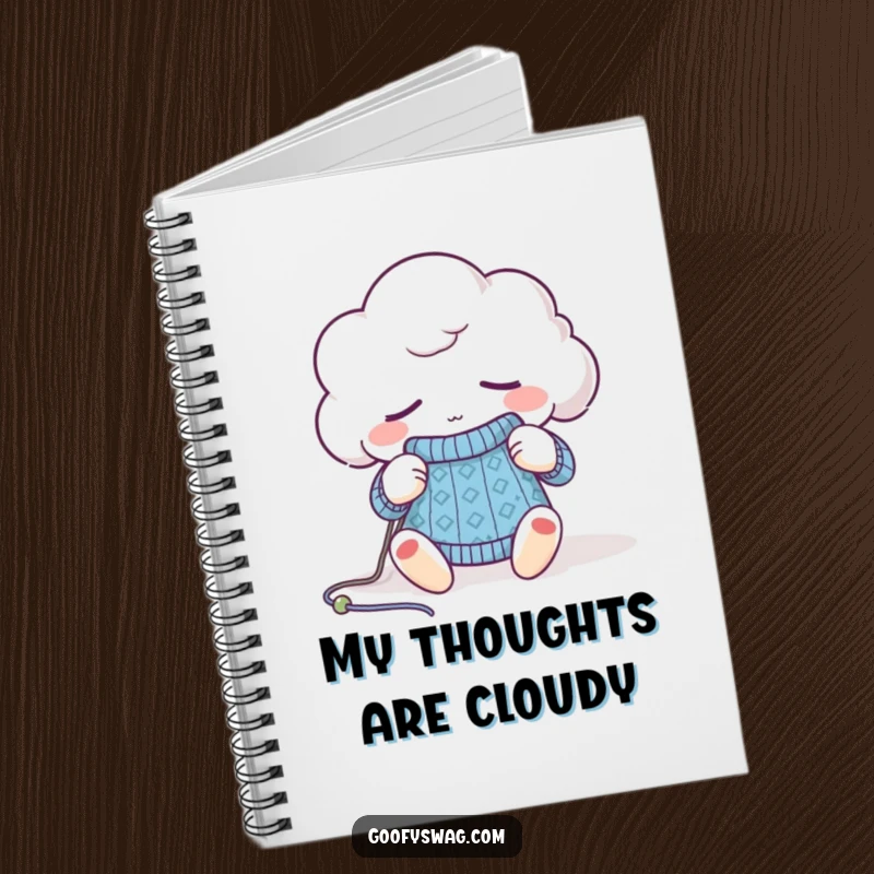 Funny sleepy cloud knitting notebook, a calm design for recording ideas, perfect for organized creativity.