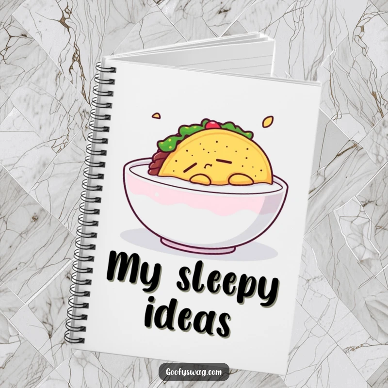 Funny Sleepy Taco Notebook: A sleepy taco floats in milk on the cover of this calming and funny notebook.