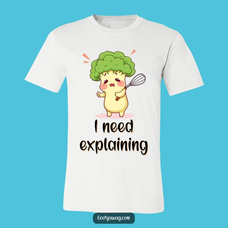 Funny Broccoli Hugging Whisk T-Shirt - Comical Chef Apparel Gift