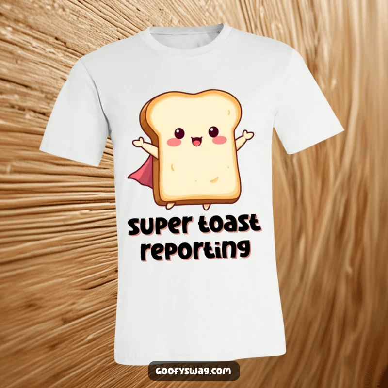 Funny Flying Toast T-Shirt: A small-caped slice of toast soaring through the air, representing breakfast heroism and fun.