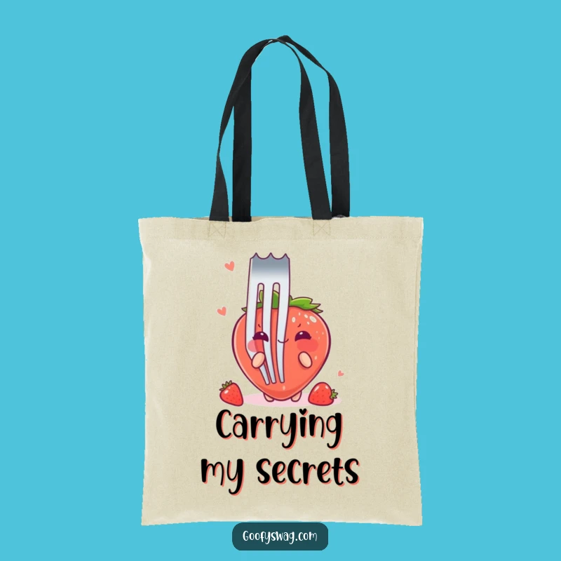 Funny Strawberry Fork Tote Bag: Adorable Shy Berry, Perfect Gift for Groceries